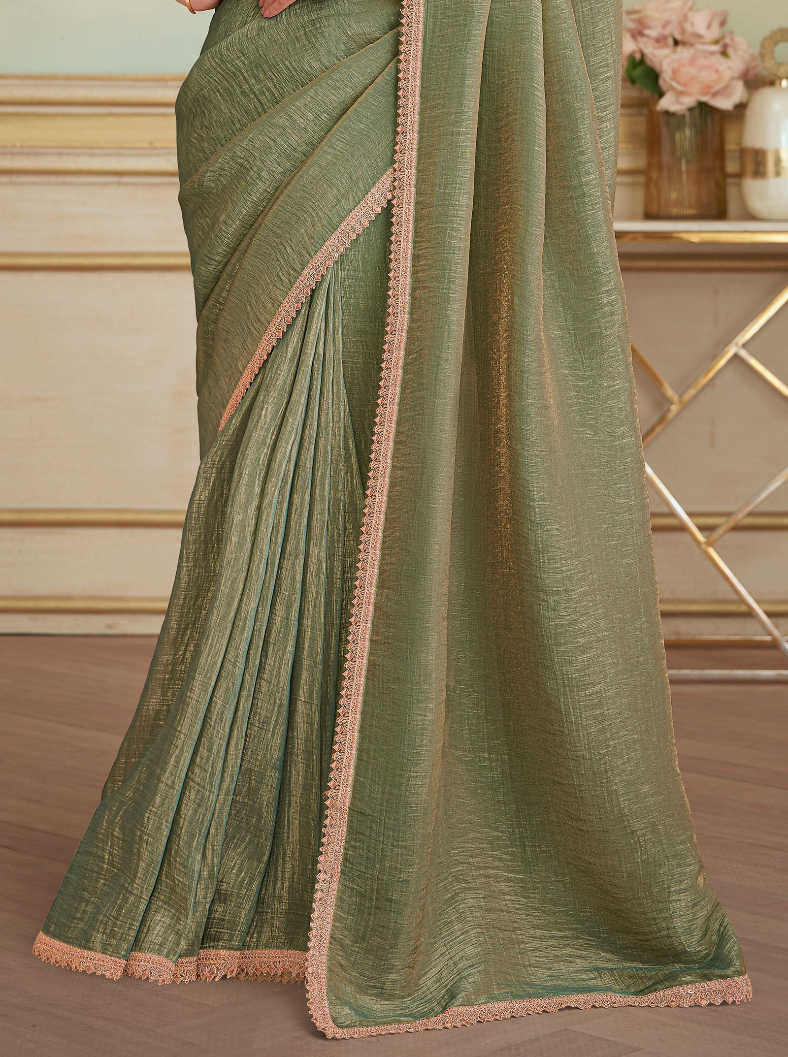 Green Solid Poly Georgette Saree with Poly Georgette Blouse