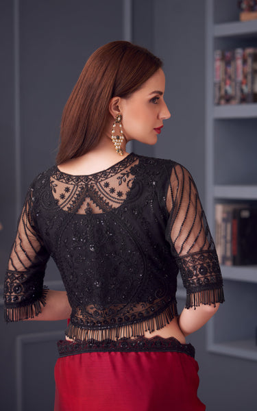 Wine Shimmer Satin Silk Georgette Saree