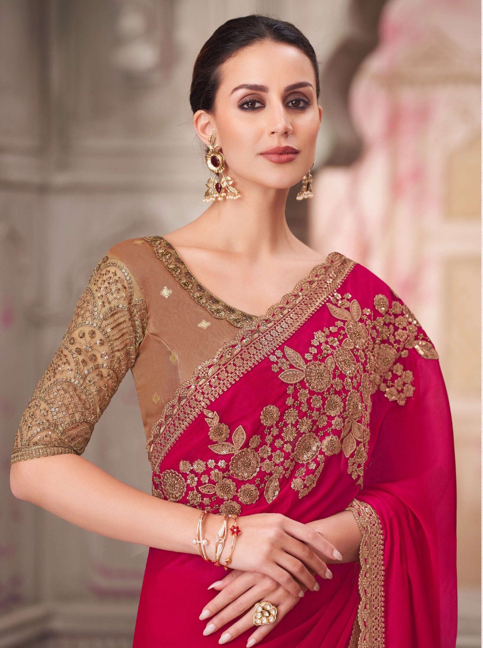 Cherry Blossom Satin & Pure Silk Blouse