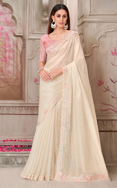 Pearl White Satin Silk & Tussar Silk Blouse