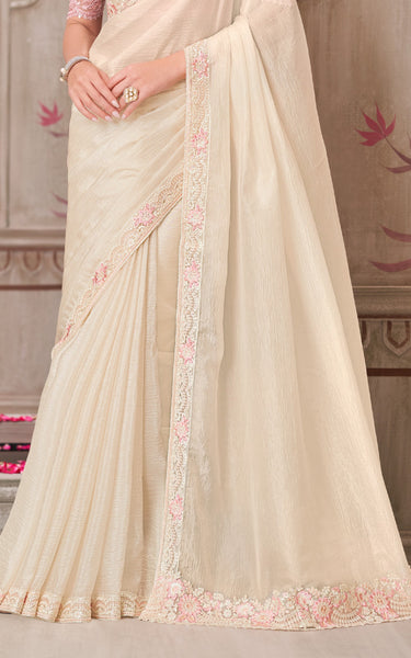 Pearl White Satin Silk & Tussar Silk Blouse