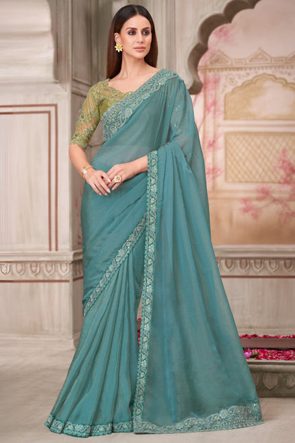 Rainbow Georgette Silk Saree with Tussar Silk Blouse