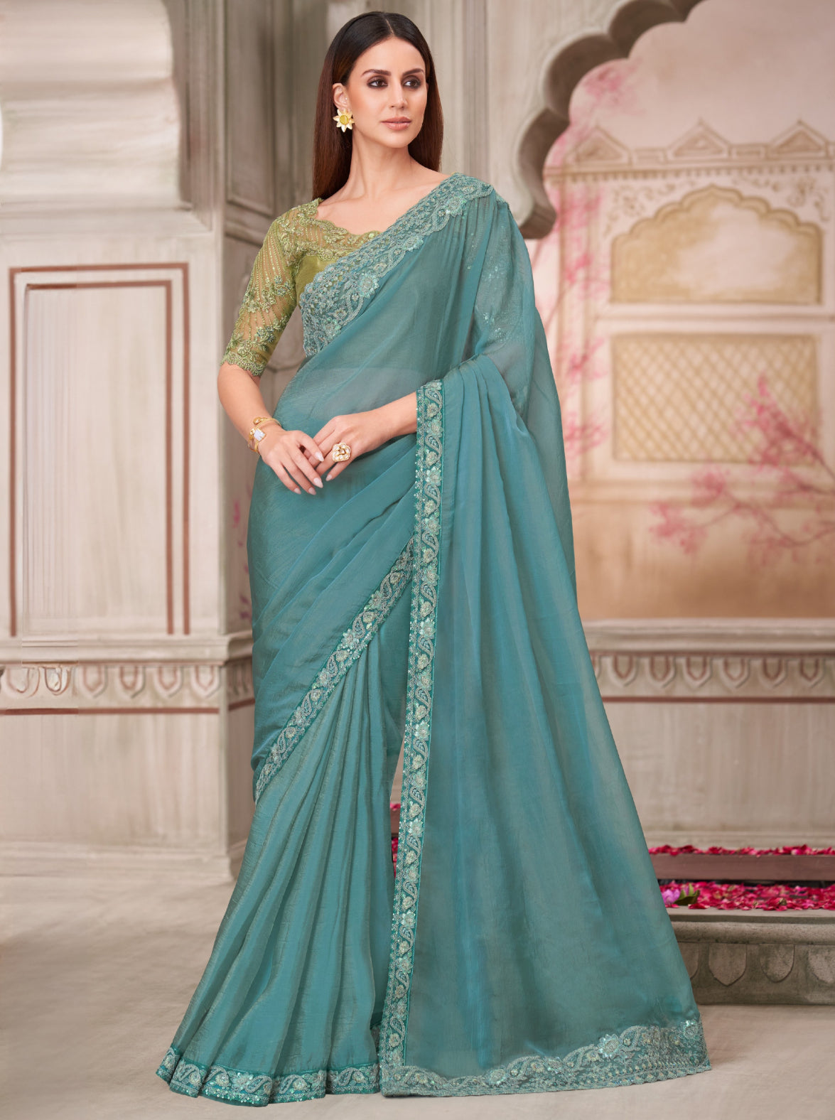 Rainbow Georgette Silk Saree with Tussar Silk Blouse