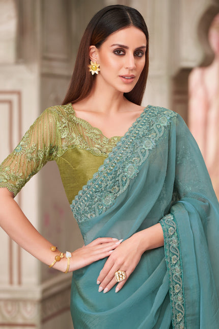 Rainbow Georgette Silk Saree with Tussar Silk Blouse