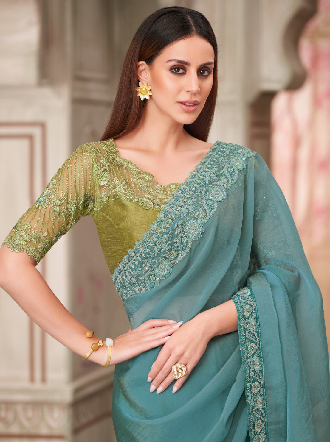 Rainbow Georgette Silk Saree with Tussar Silk Blouse