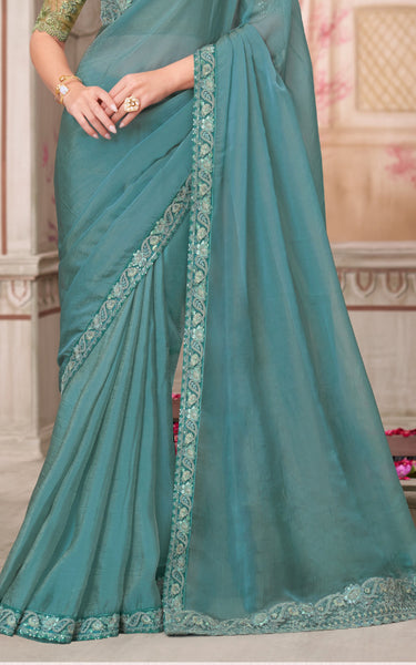 Rainbow Georgette Silk Saree with Tussar Silk Blouse