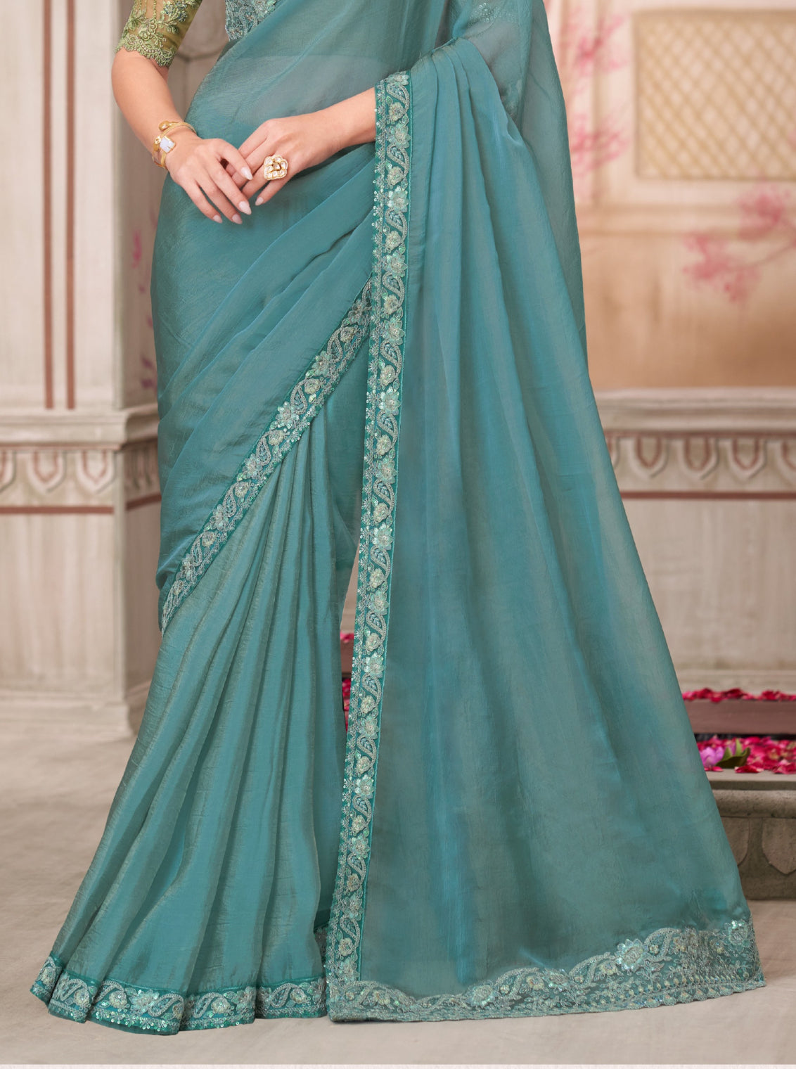 Rainbow Georgette Silk Saree with Tussar Silk Blouse