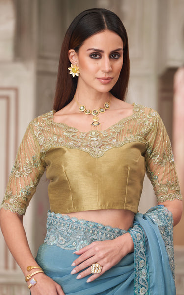 Rainbow Georgette Silk Saree with Tussar Silk Blouse