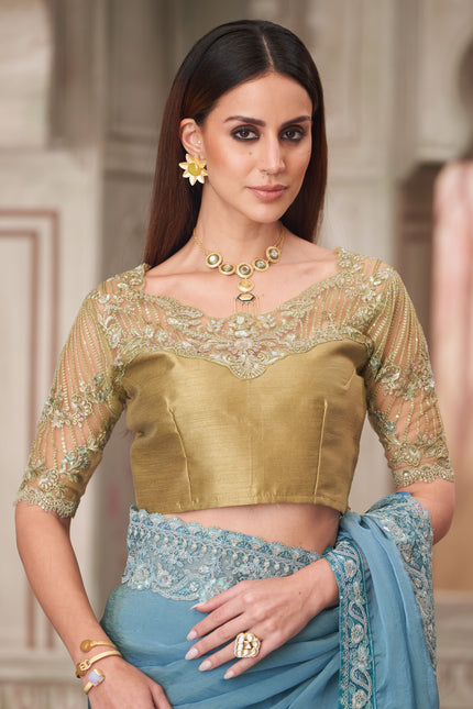 Rainbow Georgette Silk Saree with Tussar Silk Blouse