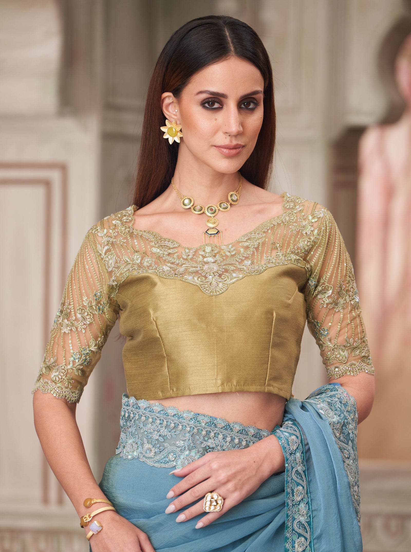 Rainbow Georgette Silk Saree with Tussar Silk Blouse