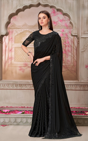 Black Georgette Pattern Saree with Tussar Silk Blouse