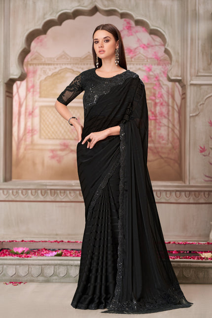 Black Georgette Pattern Saree with Tussar Silk Blouse