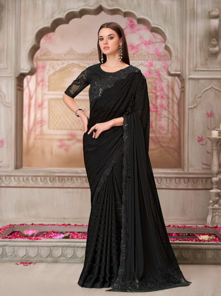 Black Georgette Pattern Saree with Tussar Silk Blouse