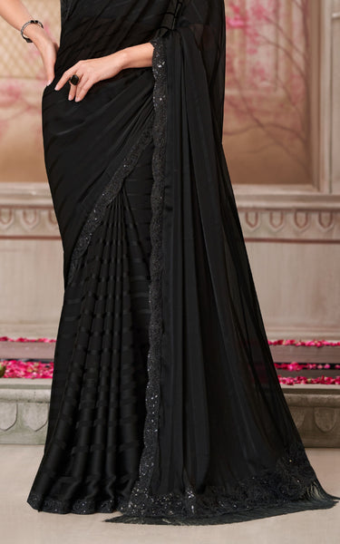 Black Georgette Pattern Saree with Tussar Silk Blouse