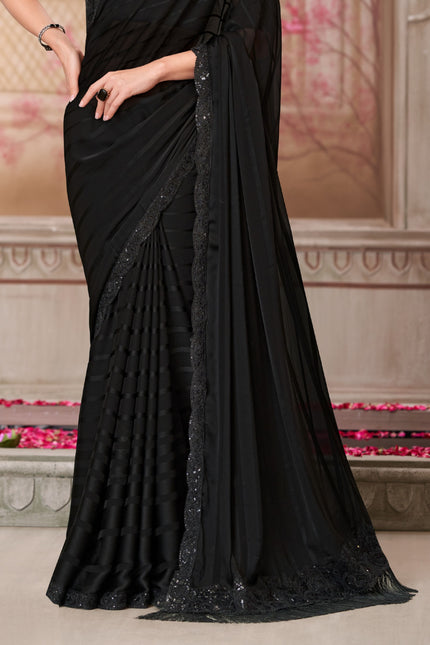 Black Georgette Pattern Saree with Tussar Silk Blouse