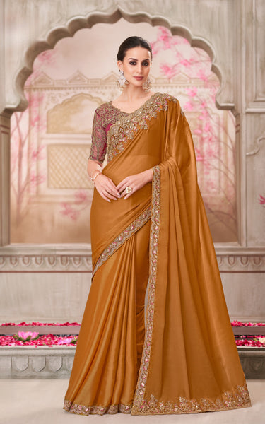 Gold Shine Chiffon Silk Saree with Tussar Silk Blouse