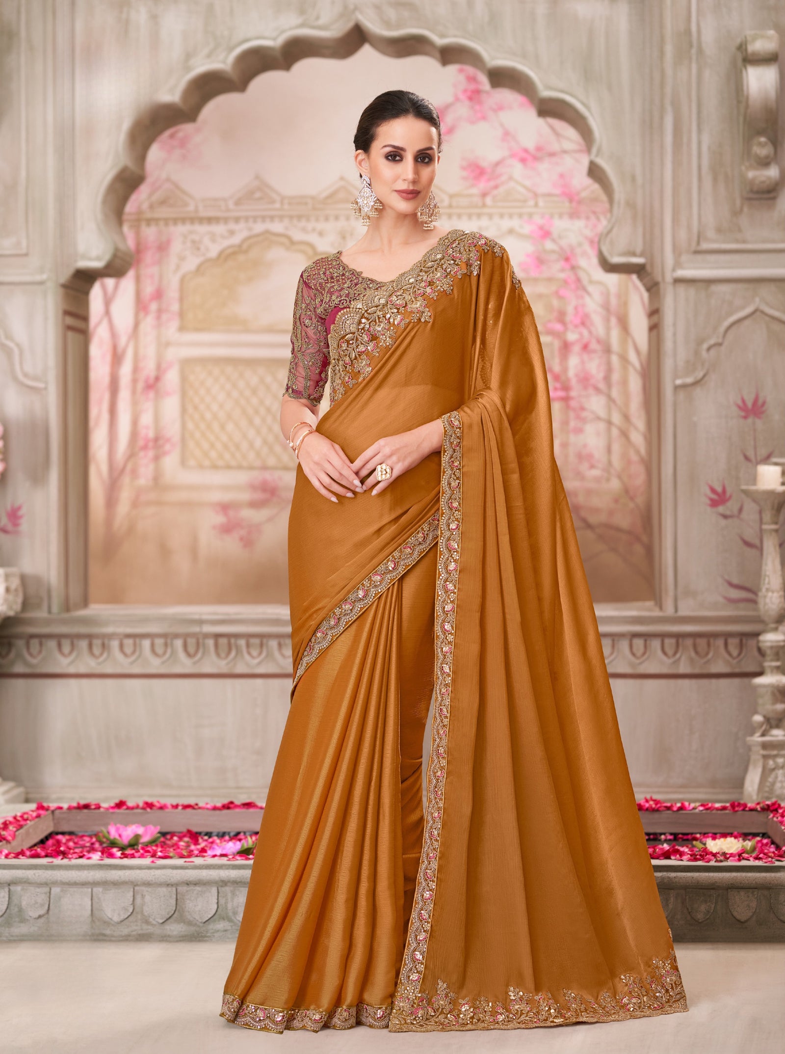 Gold Shine Chiffon Silk Saree with Tussar Silk Blouse