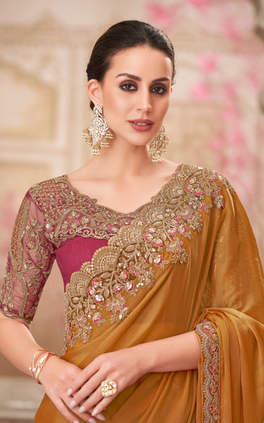 Gold Shine Chiffon Silk Saree with Tussar Silk Blouse