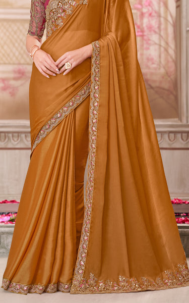 Gold Shine Chiffon Silk Saree with Tussar Silk Blouse