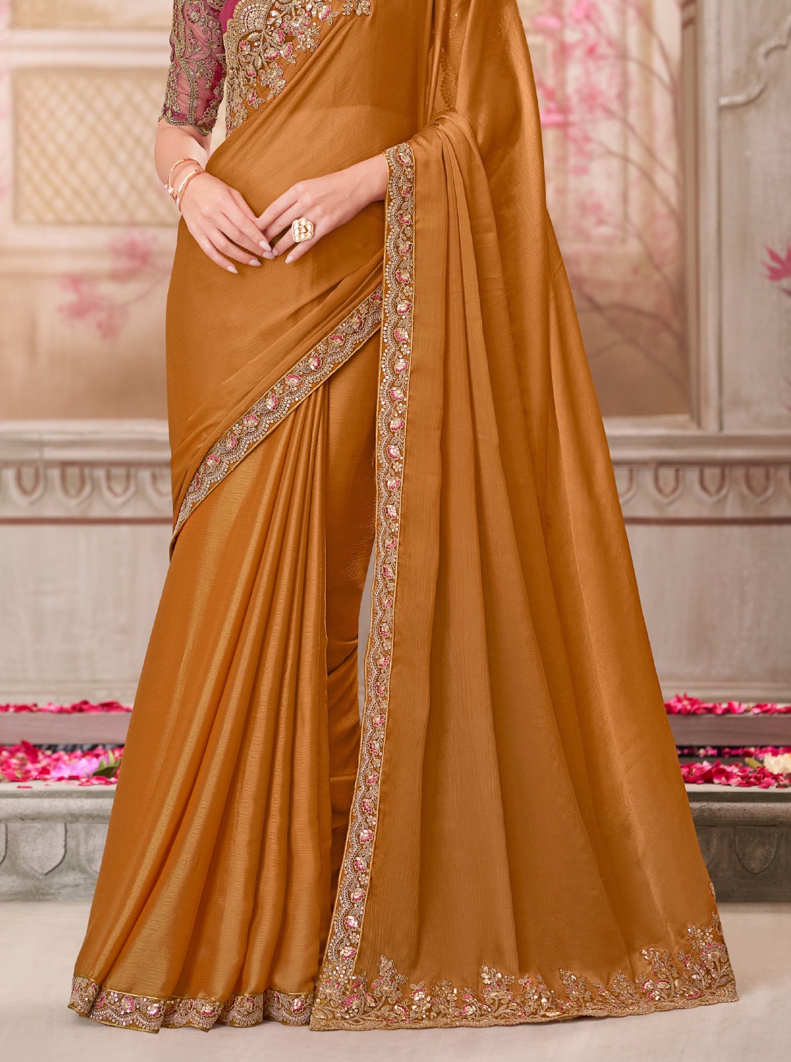 Gold Shine Chiffon Silk Saree with Tussar Silk Blouse