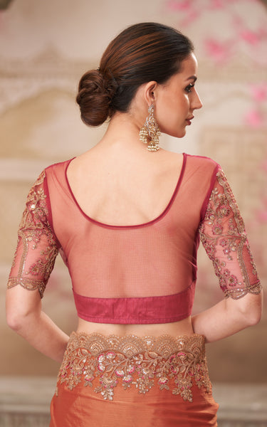 Gold Shine Chiffon Silk Saree with Tussar Silk Blouse