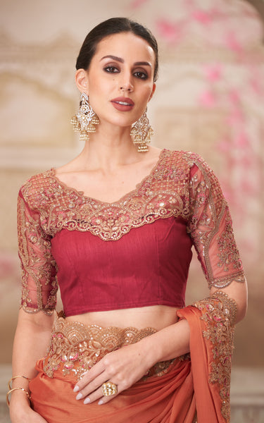 Gold Shine Chiffon Silk Saree with Tussar Silk Blouse