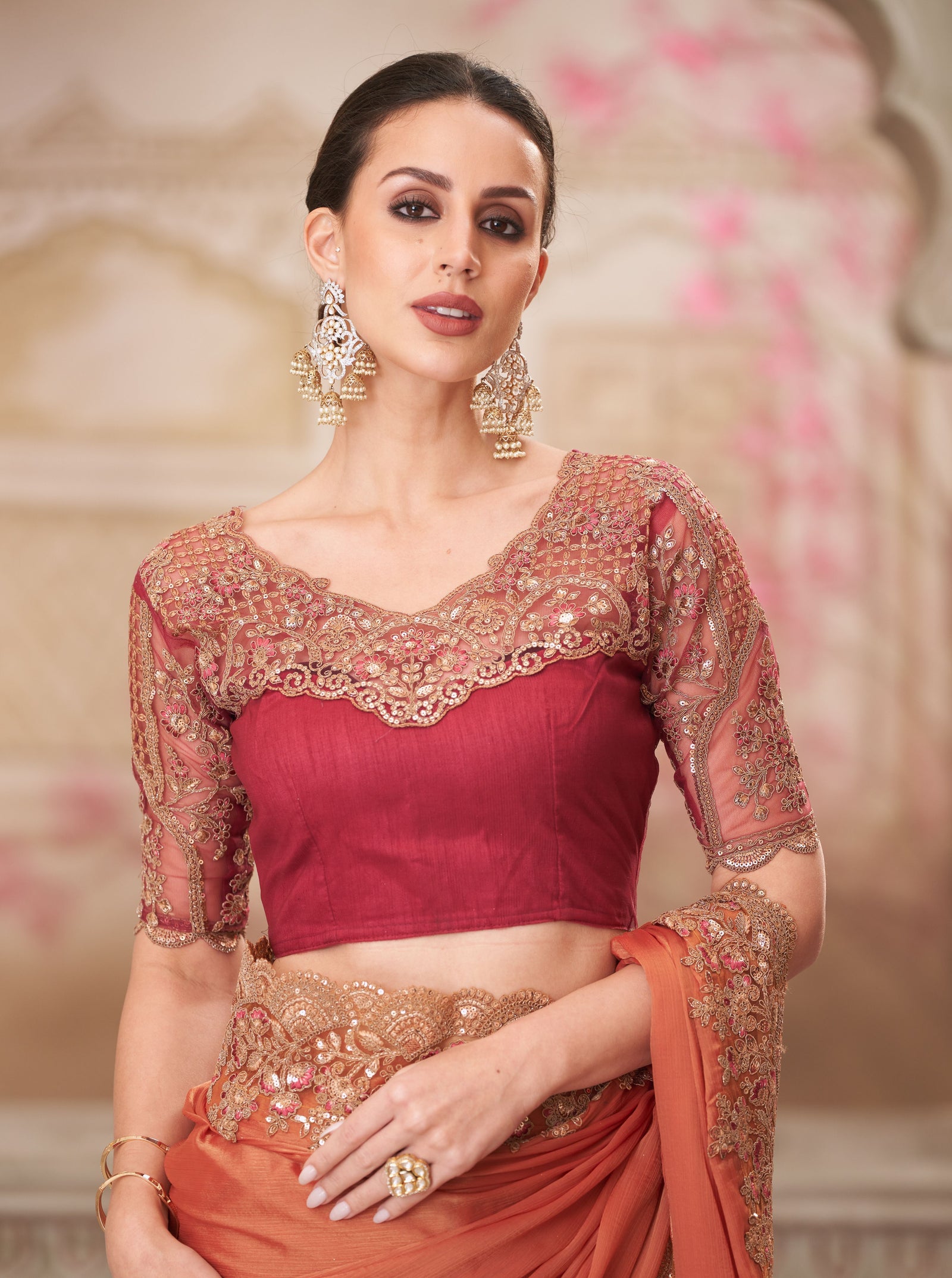 Gold Shine Chiffon Silk Saree with Tussar Silk Blouse