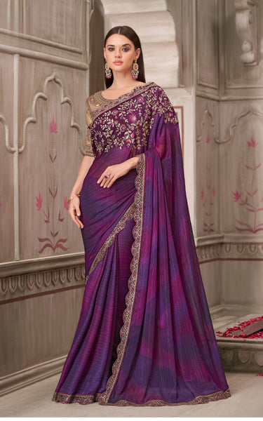 Mulberry Shimmer Satin Georgette Saree