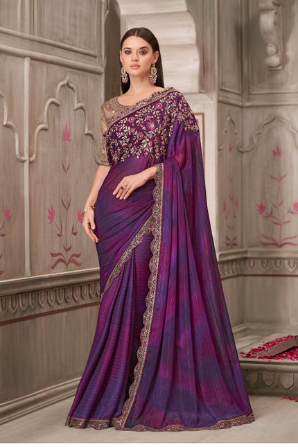 Mulberry Shimmer Satin Georgette Saree