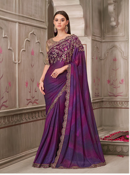 Mulberry Shimmer Satin Georgette Saree