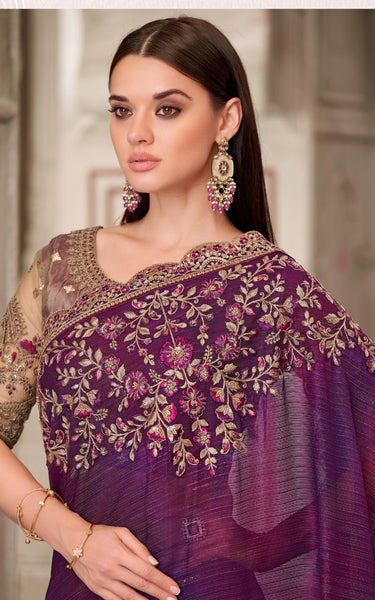 Mulberry Shimmer Satin Georgette Saree