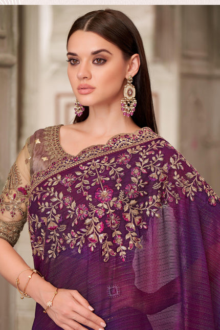 Mulberry Shimmer Satin Georgette Saree