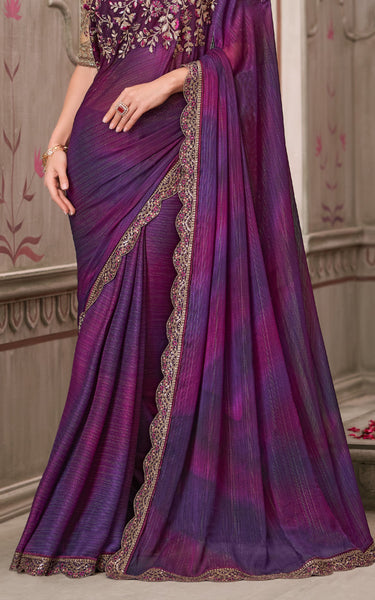 Mulberry Shimmer Satin Georgette Saree