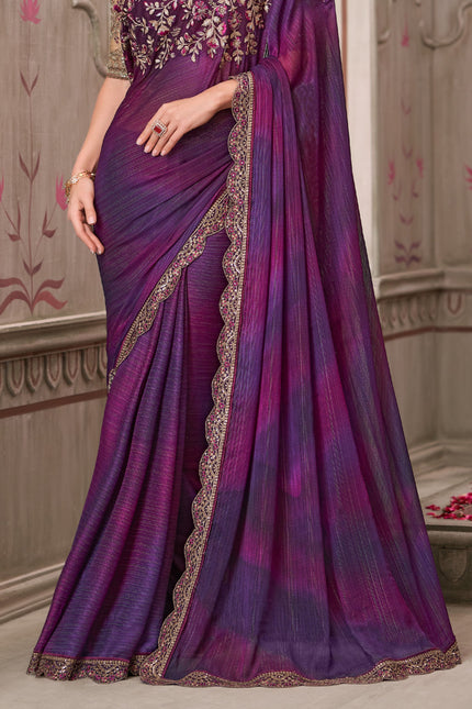 Mulberry Shimmer Satin Georgette Saree