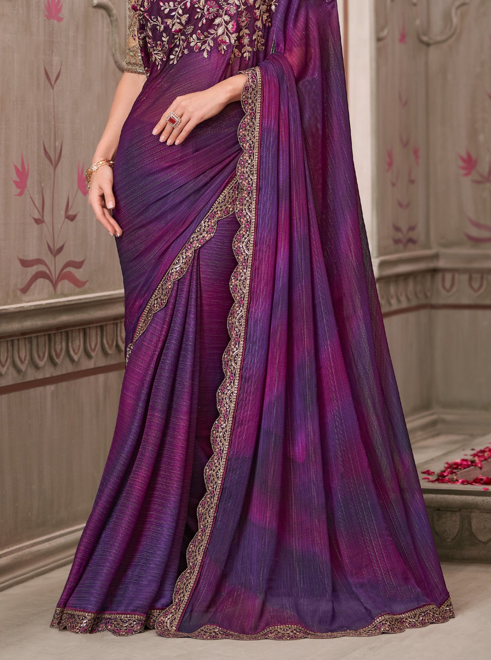 Mulberry Shimmer Satin Georgette Saree