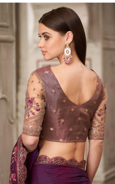 Mulberry Shimmer Satin Georgette Saree