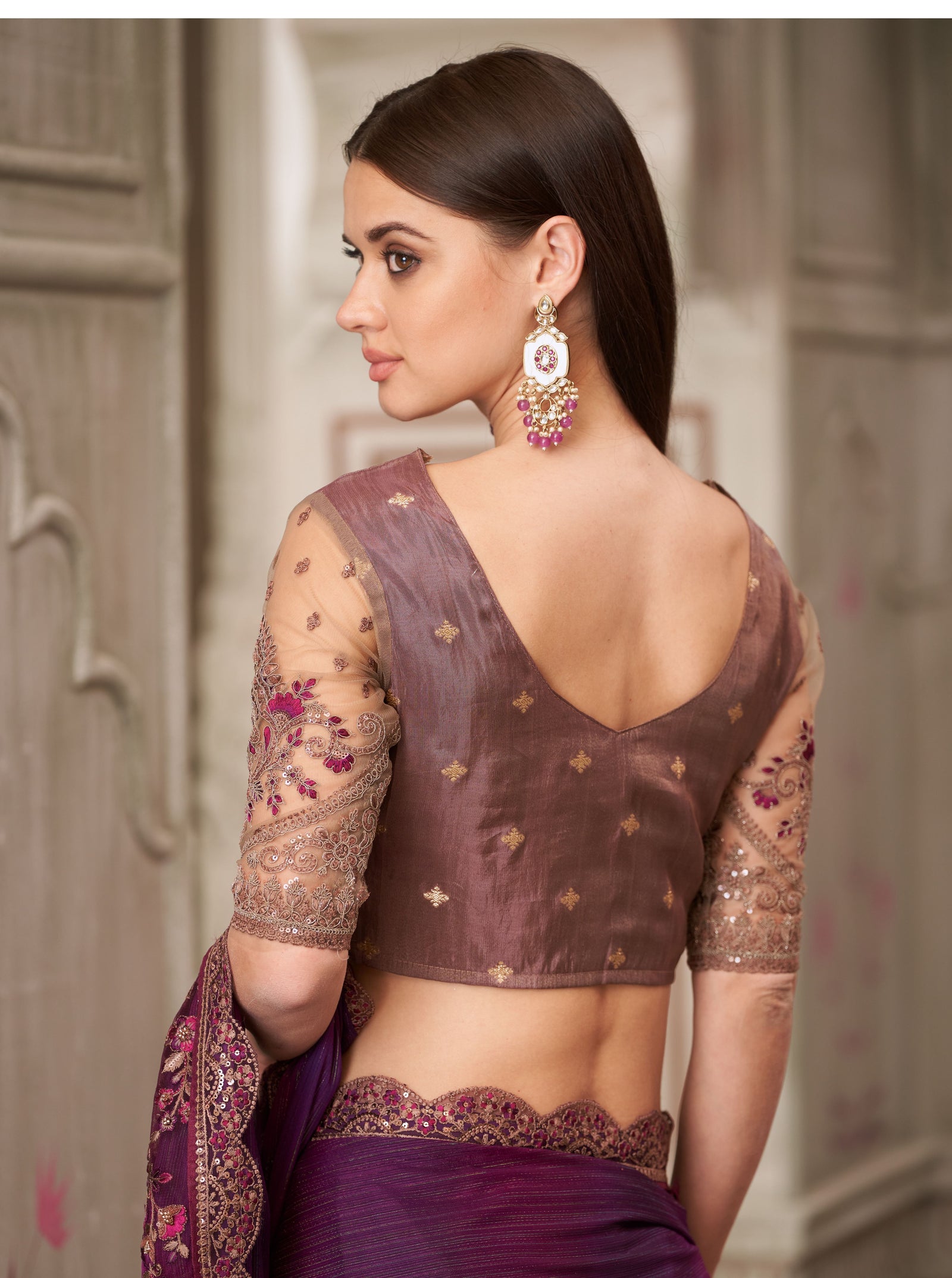 Mulberry Shimmer Satin Georgette Saree