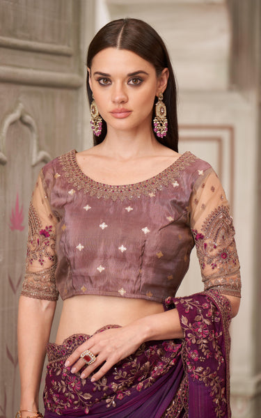 Mulberry Shimmer Satin Georgette Saree