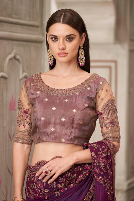 Mulberry Shimmer Satin Georgette Saree