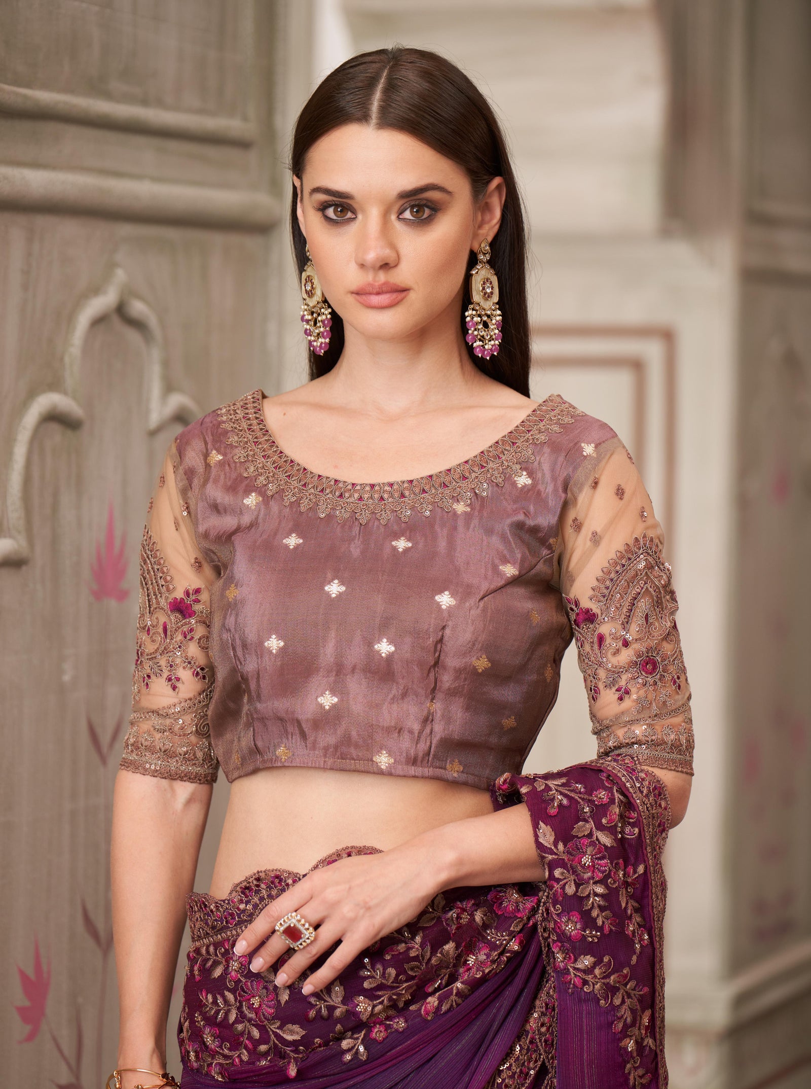Mulberry Shimmer Satin Georgette Saree
