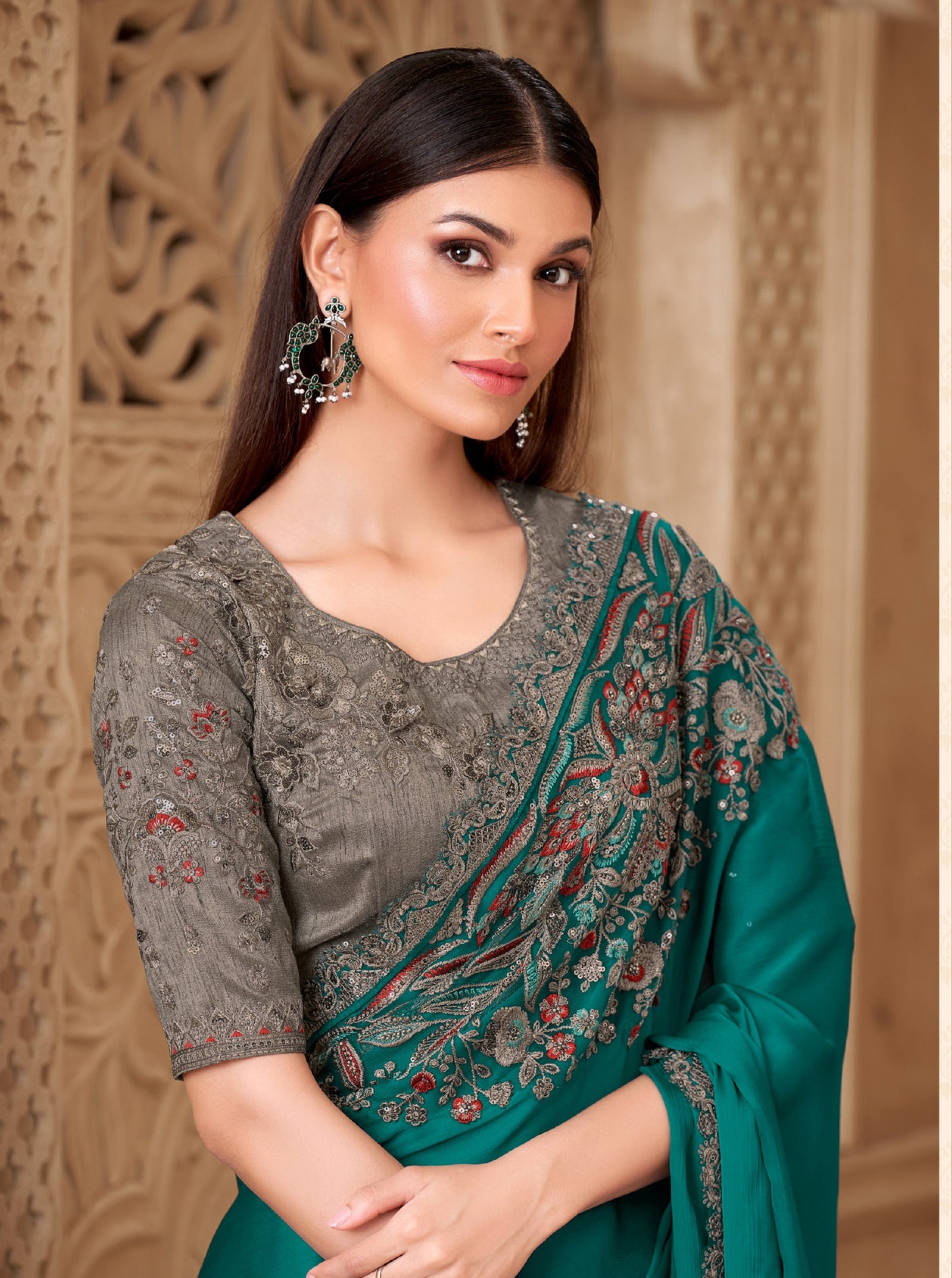 Fiona Satin Silk Saree with Tussar Silk Blouse