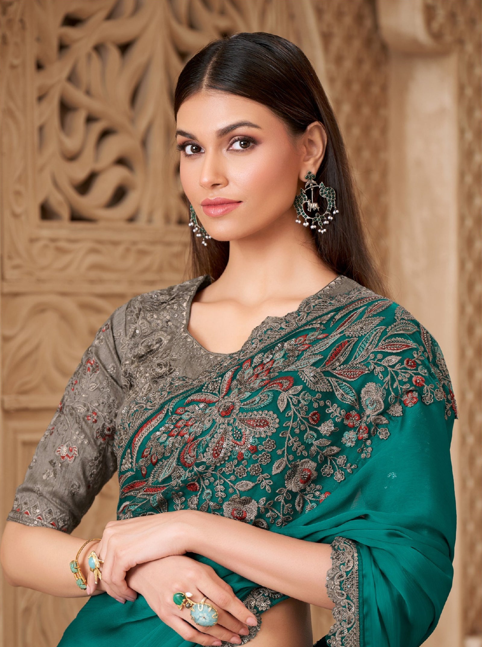 Fiona Satin Silk Saree with Tussar Silk Blouse