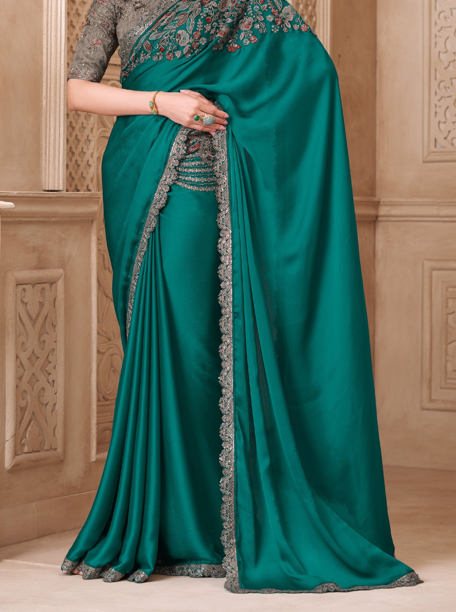 Fiona Satin Silk Saree with Tussar Silk Blouse