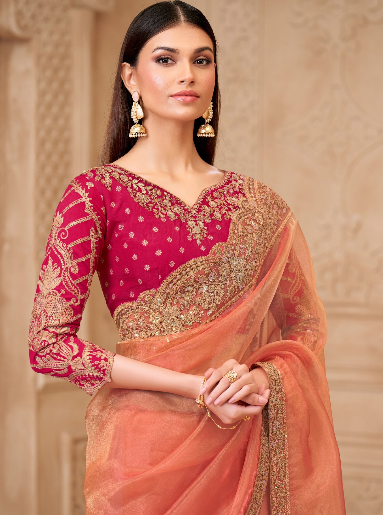 Gold Sparkle Georgette Silk Saree