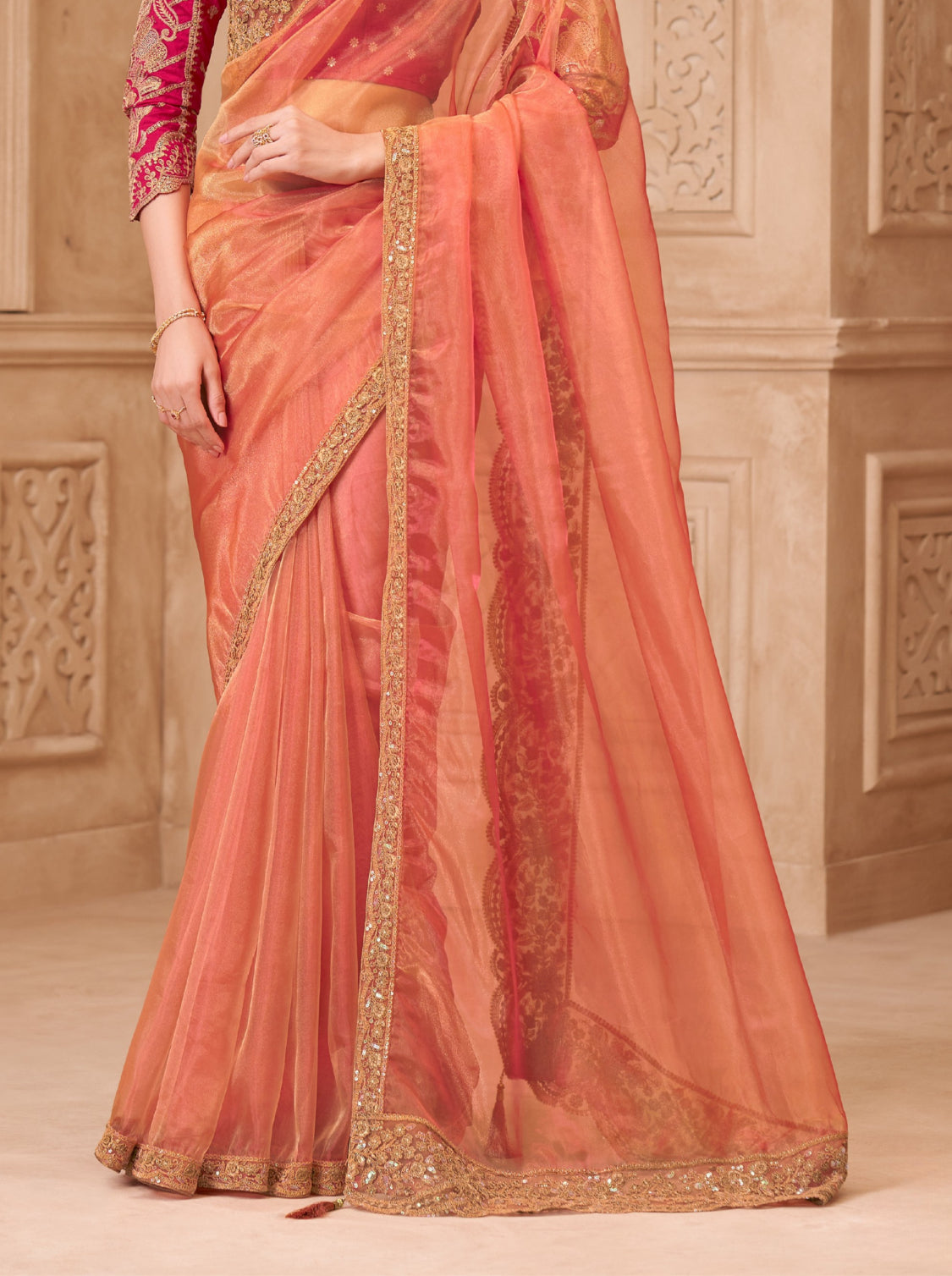 Gold Sparkle Georgette Silk Saree