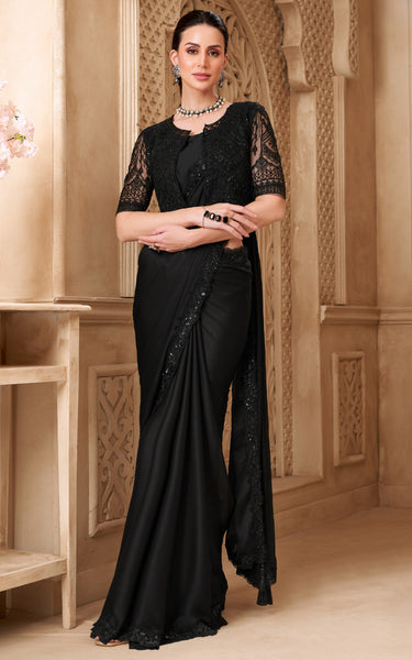 Black Satin Georgette Saree