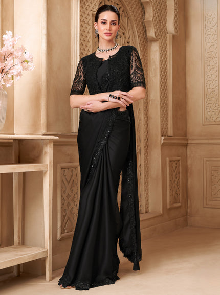 Black Satin Georgette Saree