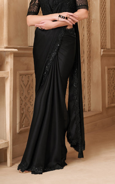 Black Satin Georgette Saree
