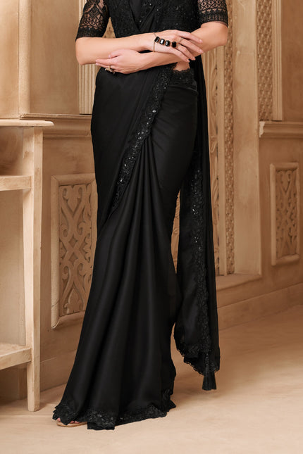 Black Satin Georgette Saree