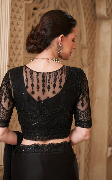 Black Satin Georgette Saree